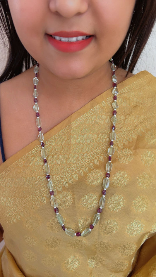 Natural Green Amethyst & Garnet Gemstone Beads Necklace Jewelry