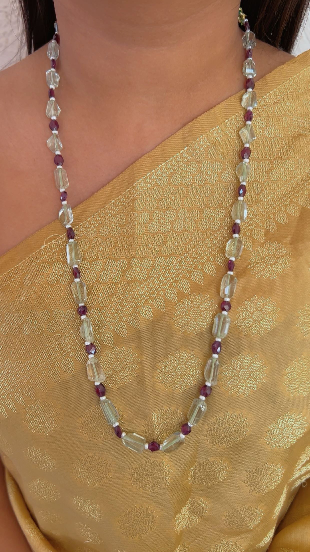 Natural Green Amethyst & Garnet Gemstone Beads Necklace Jewelry