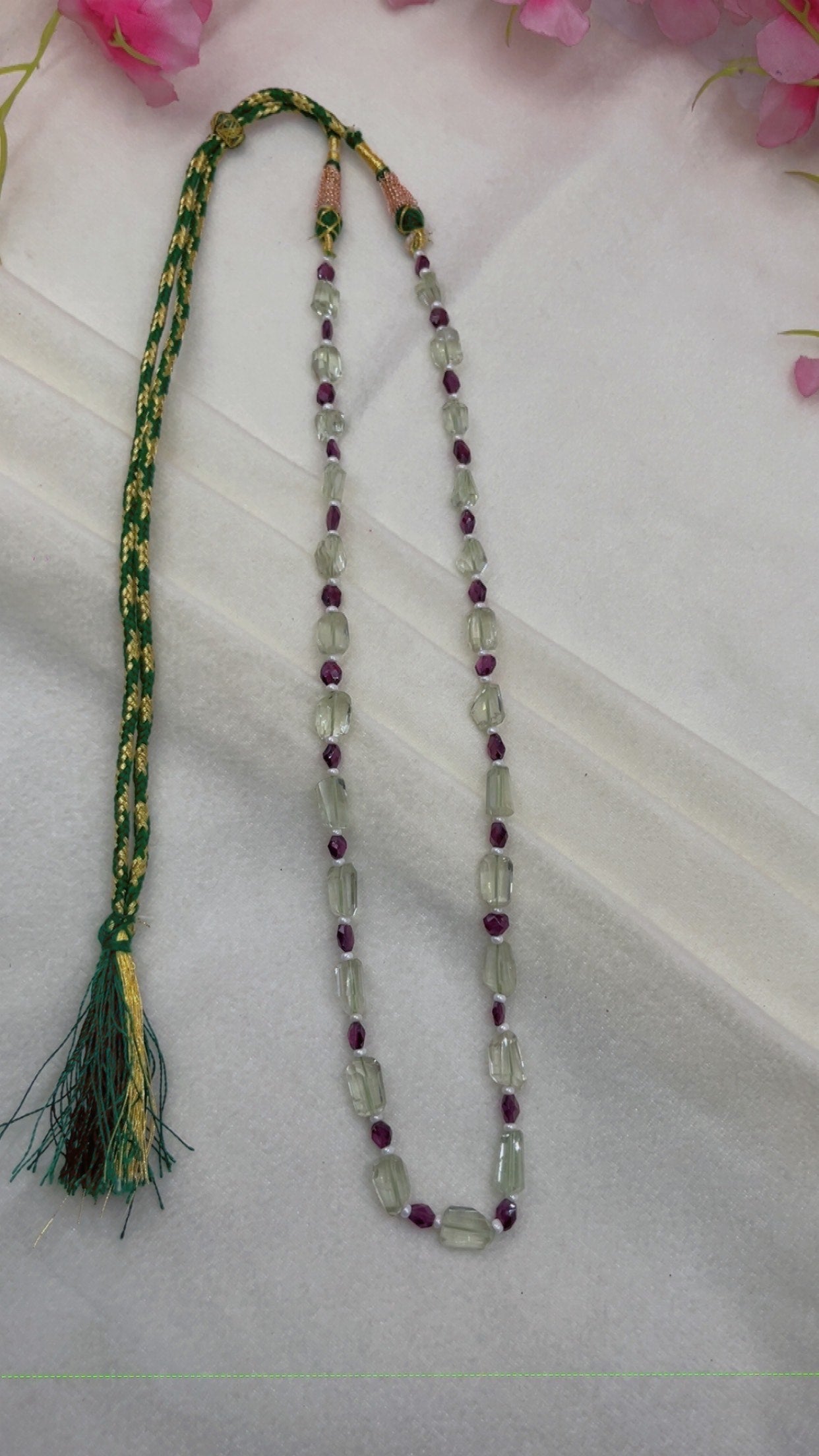 Natural Green Amethyst & Garnet Gemstone Beads Necklace Jewelry