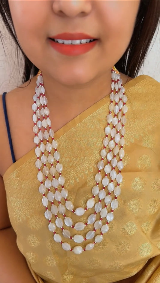 Natural White Moonstone and Red Quartz Gemstone Beads Necklace Jewelry