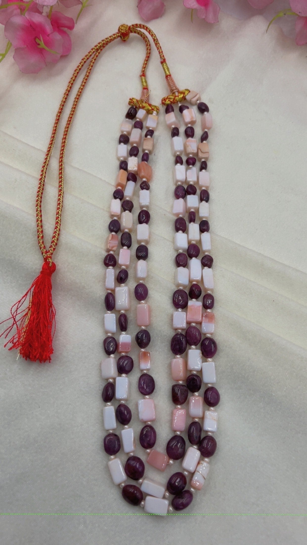 Natural Ruby & Pink Opal Gemstone Beads Necklace Jewelry