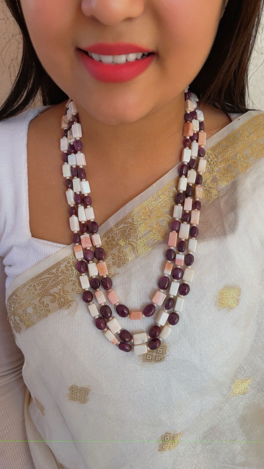 Natural Ruby & Pink Opal Gemstone Beads Necklace Jewelry