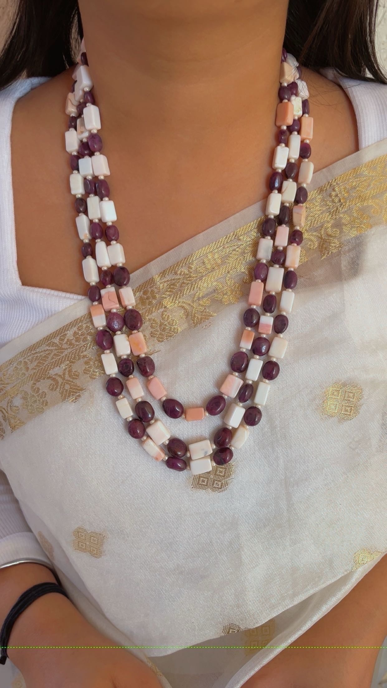 Natural Ruby & Pink Opal Gemstone Beads Necklace Jewelry