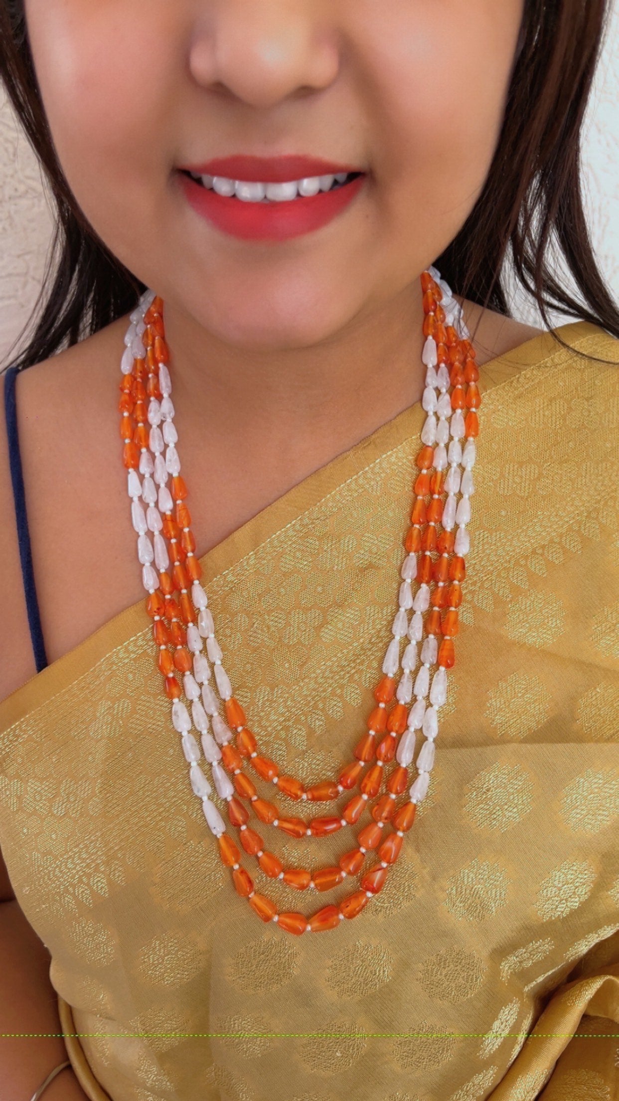 Natural Carnelian & Moonstone Gemstone Beads Necklace Jewelry