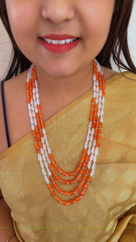 Natural Carnelian & Moonstone Gemstone Beads Necklace Jewelry