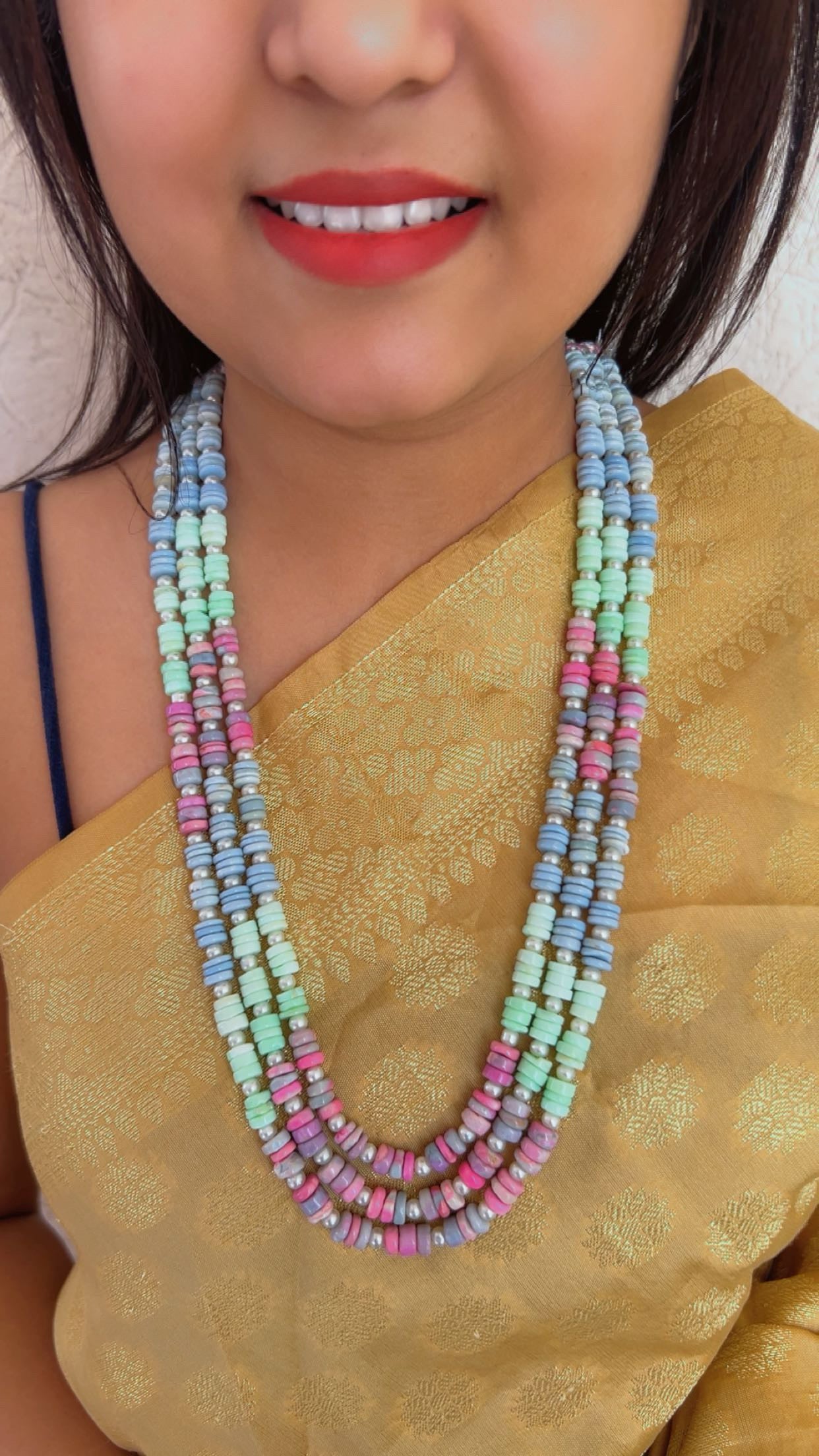 Natural Multi Opal Gemstone Beads Necklace Jewelry