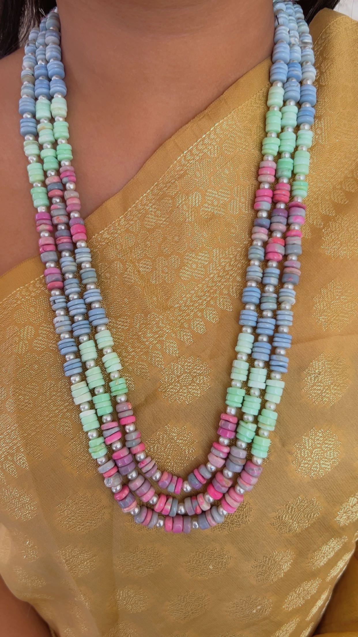 Natural Multi Opal Gemstone Beads Necklace Jewelry