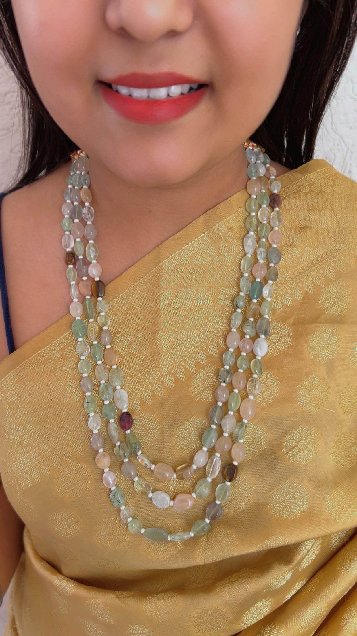 Natural Multi Quartz Gemstone Beads Necklace Jewelry