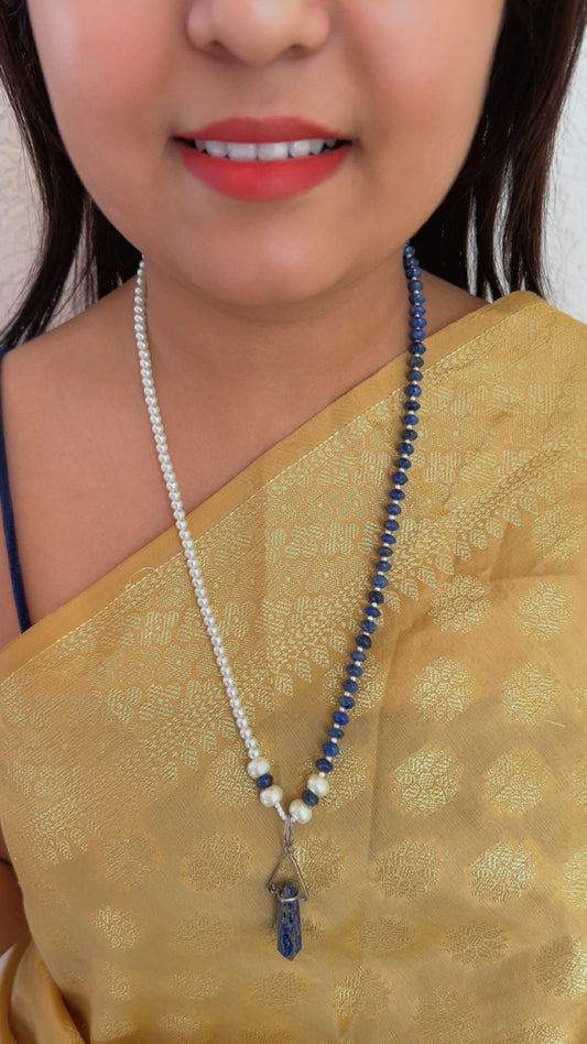 Natural Lapis Lazuli & Pearl Gemstone Beads Necklace Jewelry