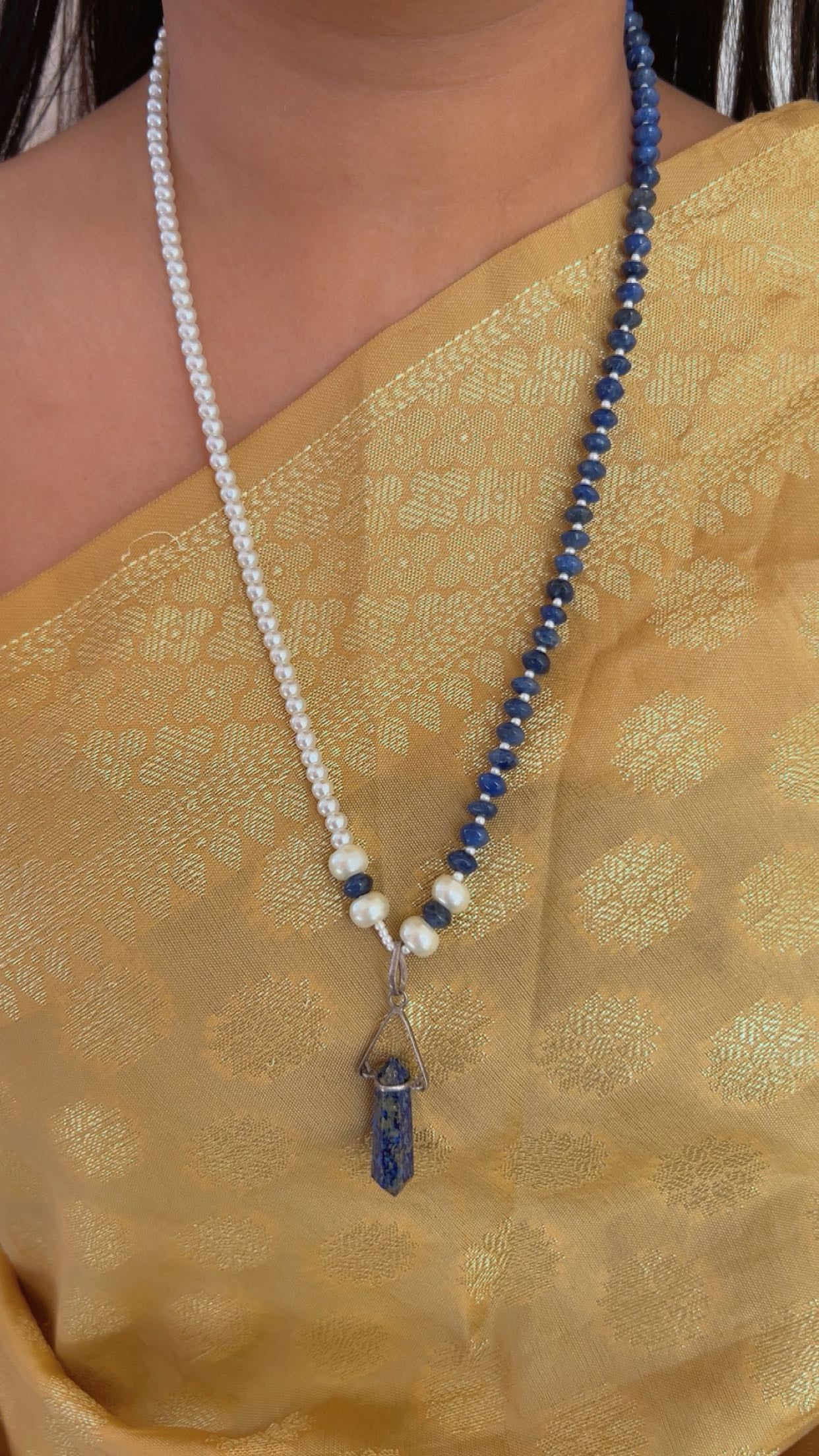 Natural Lapis Lazuli & Pearl Gemstone Beads Necklace Jewelry