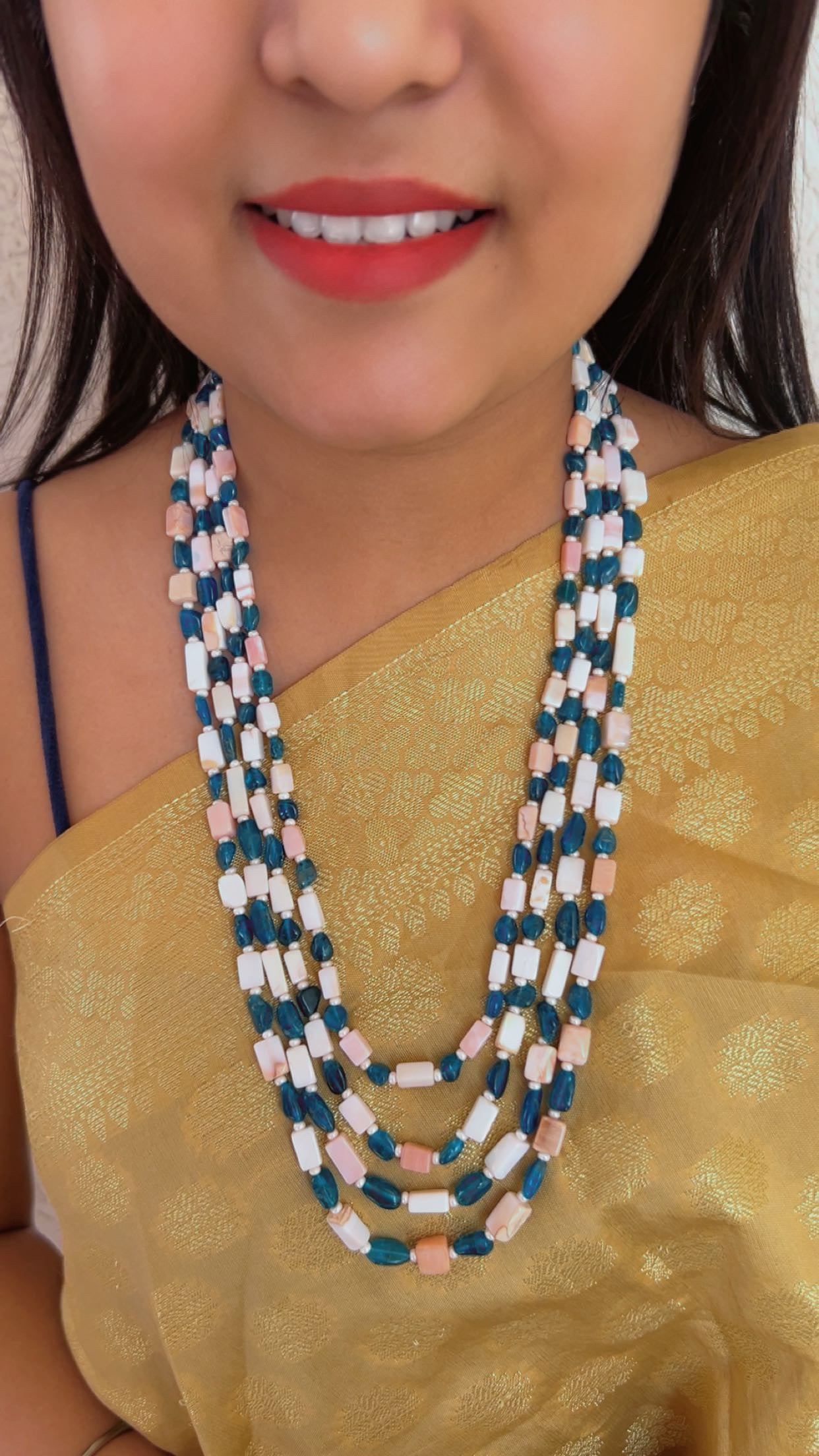 Natural Neon Apatite & Pink Opal Gemstone Beads Necklace Jewelry