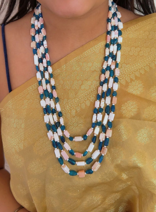 Natural Neon Apatite & Pink Opal Gemstone Beads Necklace Jewelry