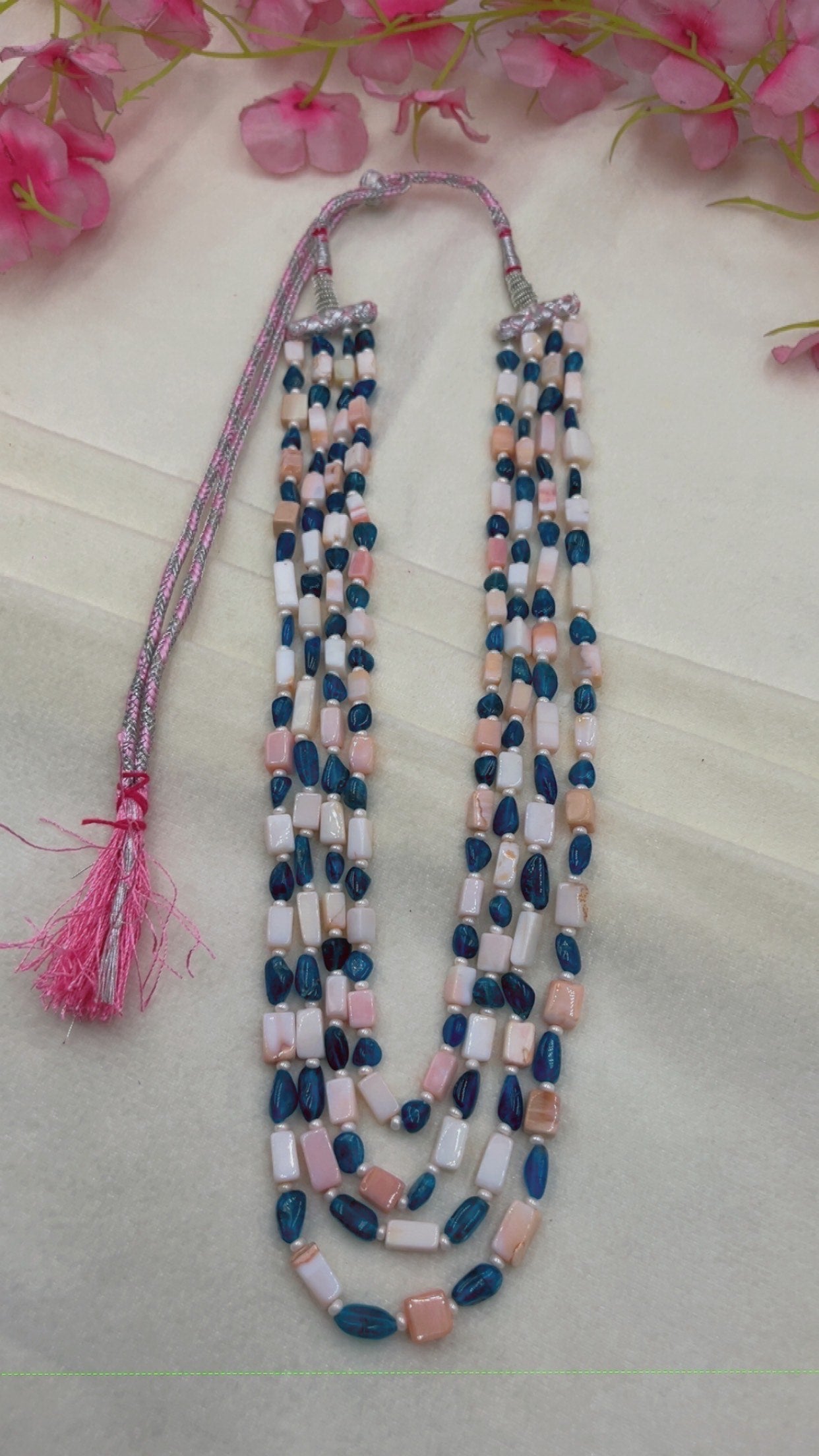 Natural Neon Apatite & Pink Opal Gemstone Beads Necklace Jewelry