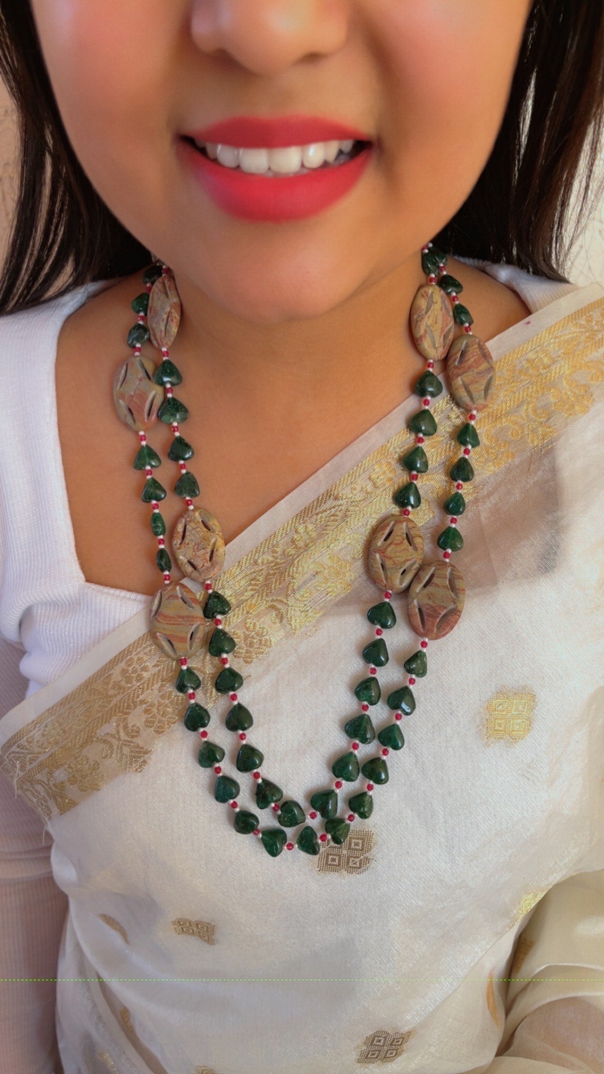 Natural Green Aventurine & Jasper Gemstone Beads Necklace Jewelry