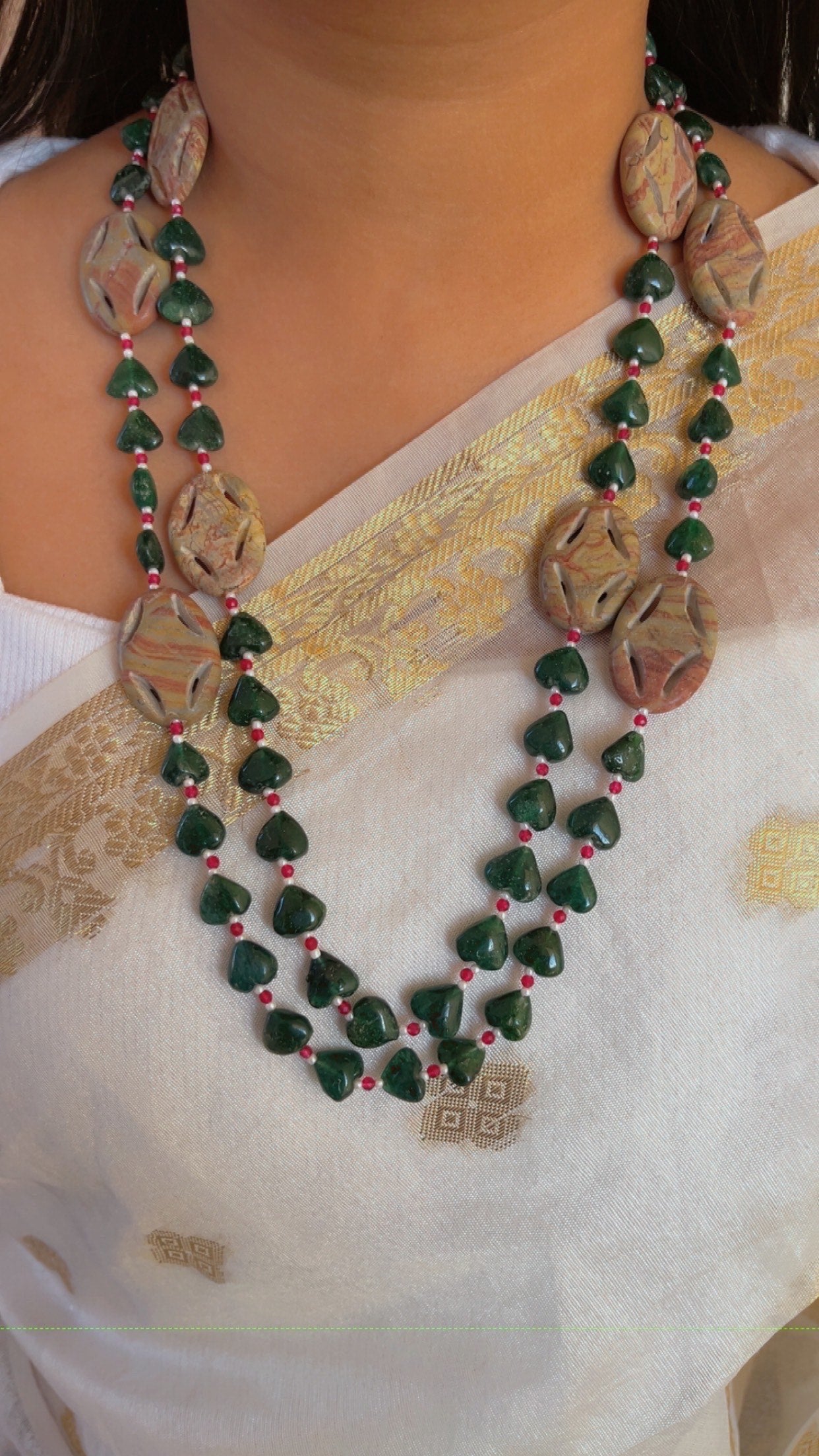 Natural Green Aventurine & Jasper Gemstone Beads Necklace Jewelry