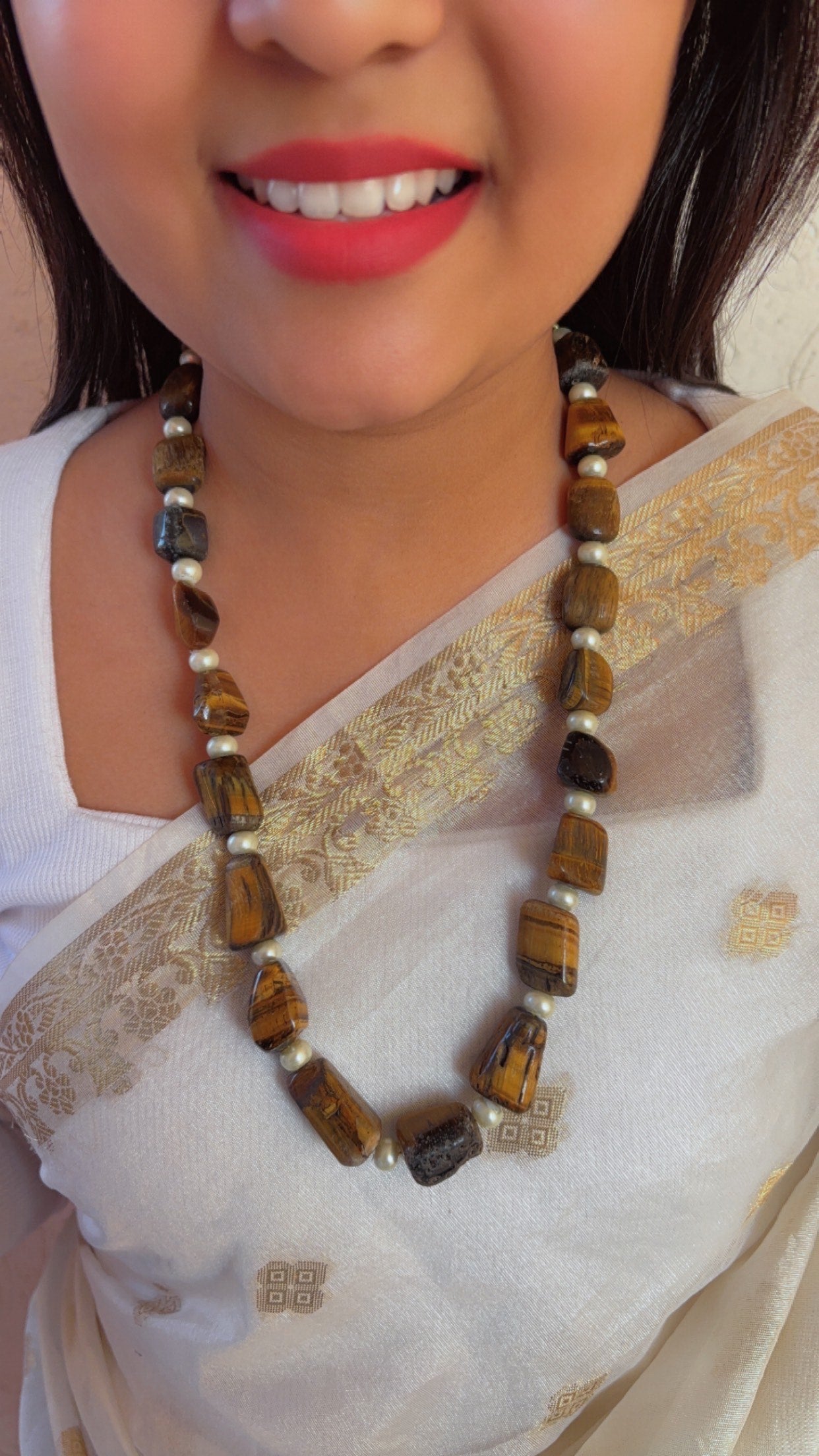 Natural Tiger's Eye Gemstone Beads Necklace Jewelry