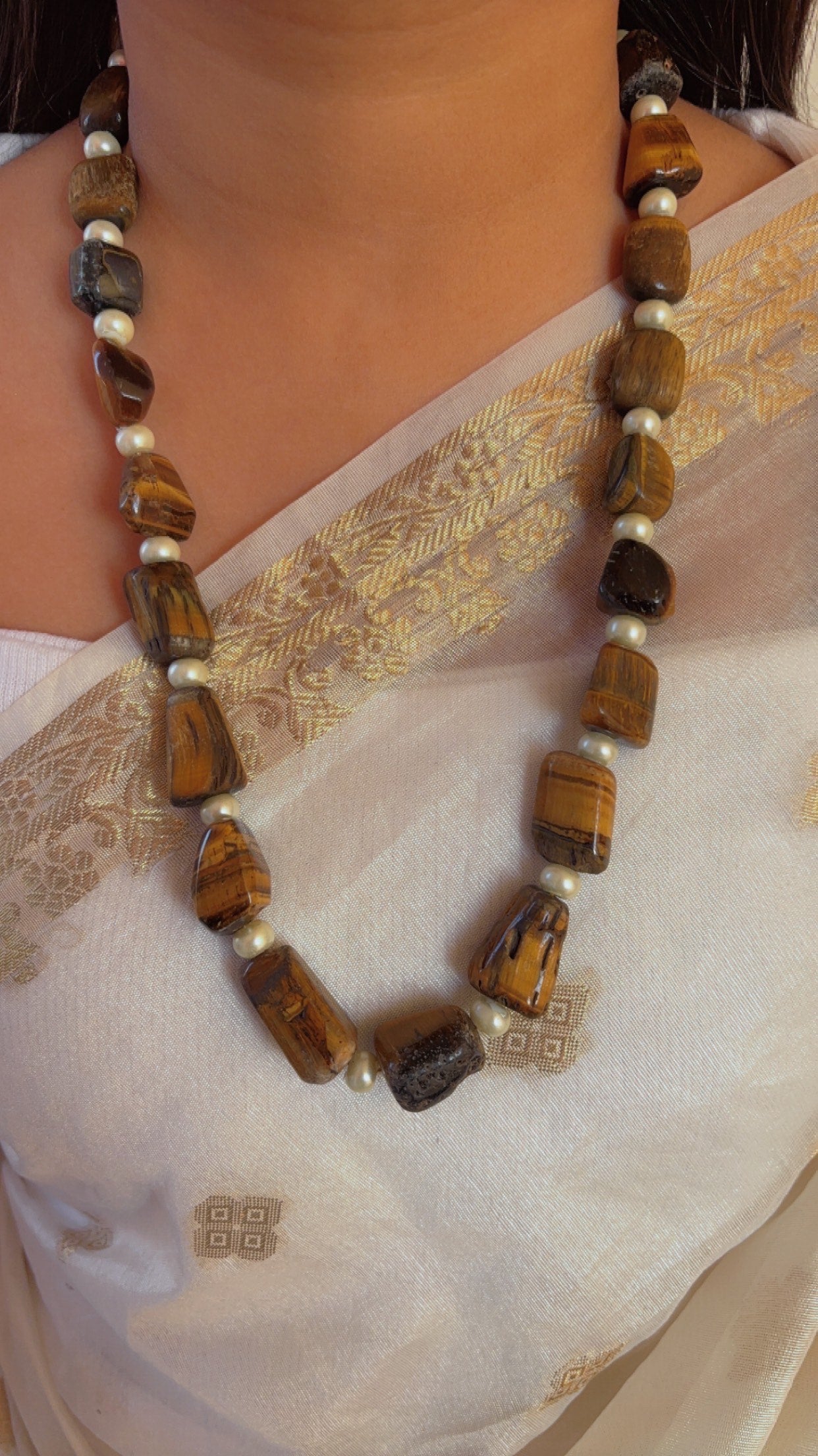 Natural Tiger's Eye Gemstone Beads Necklace Jewelry