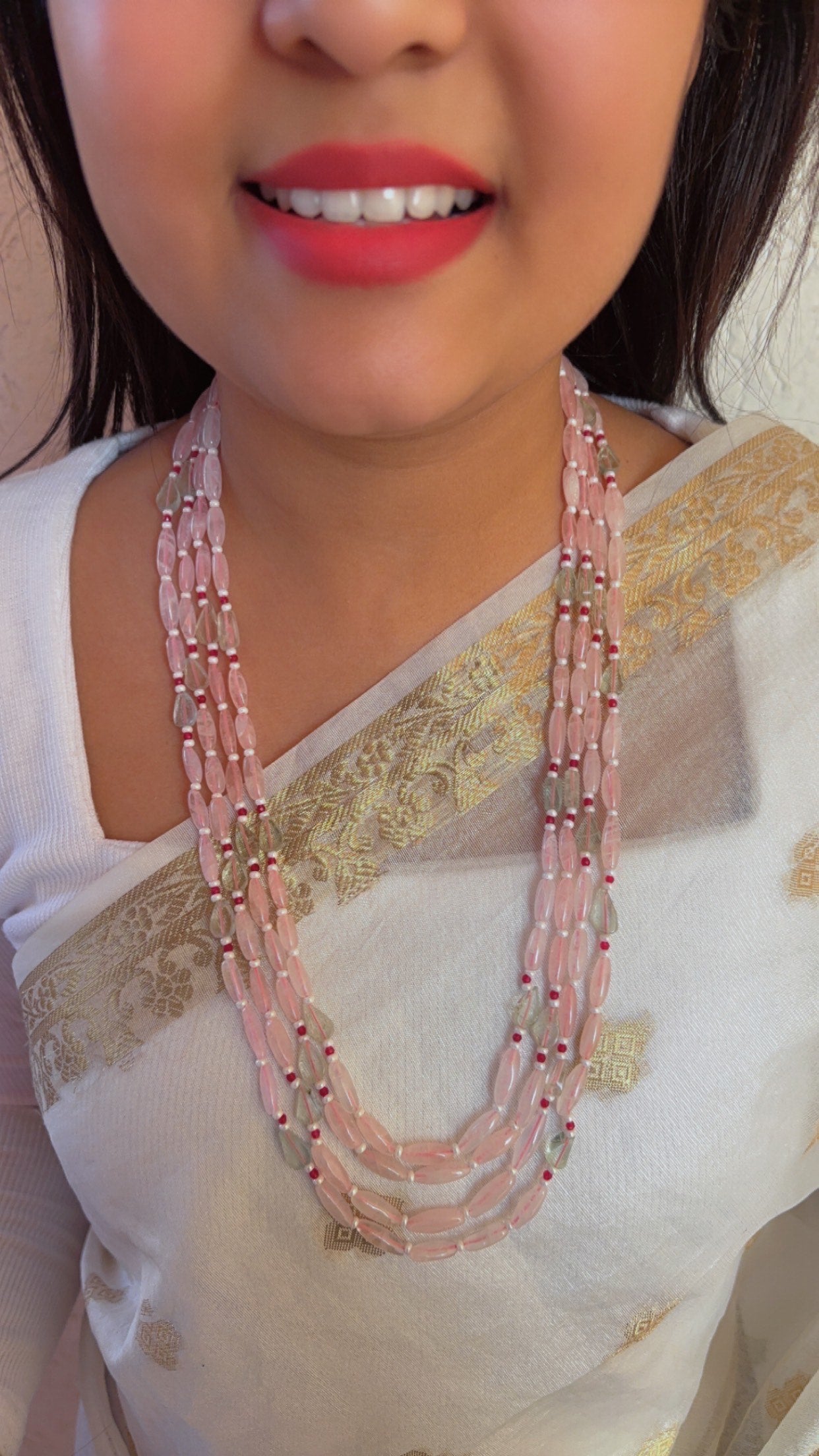 Natural Rose Quartz & Sky Apatite Gemstone Beads Necklace Jewelry