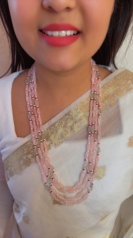 Natural Rose Quartz & Sky Apatite Gemstone Beads Necklace Jewelry
