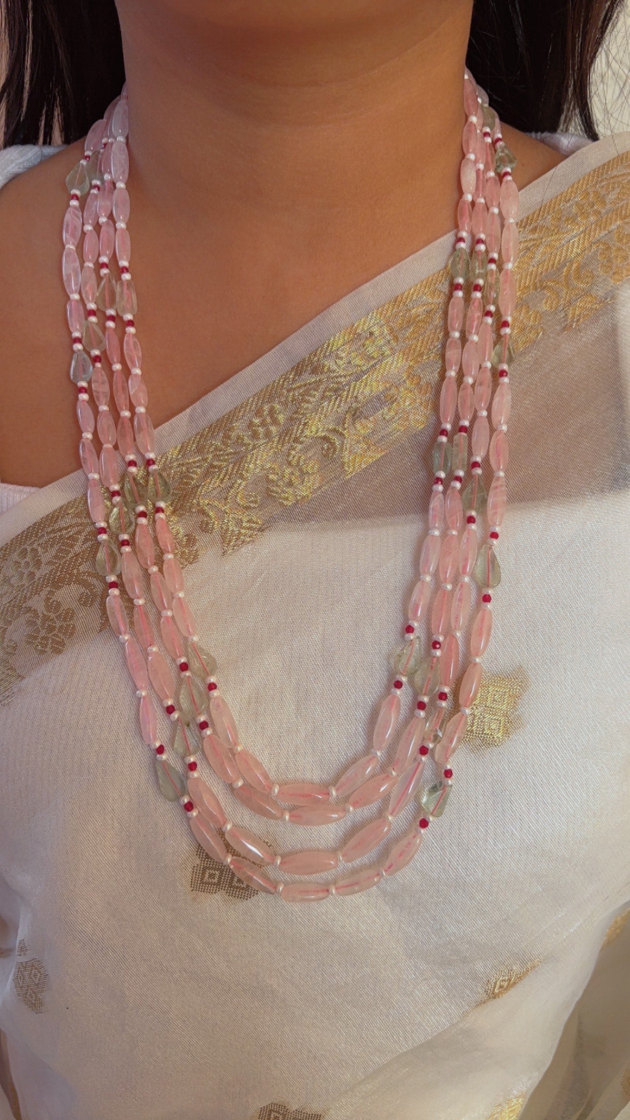 Natural Rose Quartz & Sky Apatite Gemstone Beads Necklace Jewelry