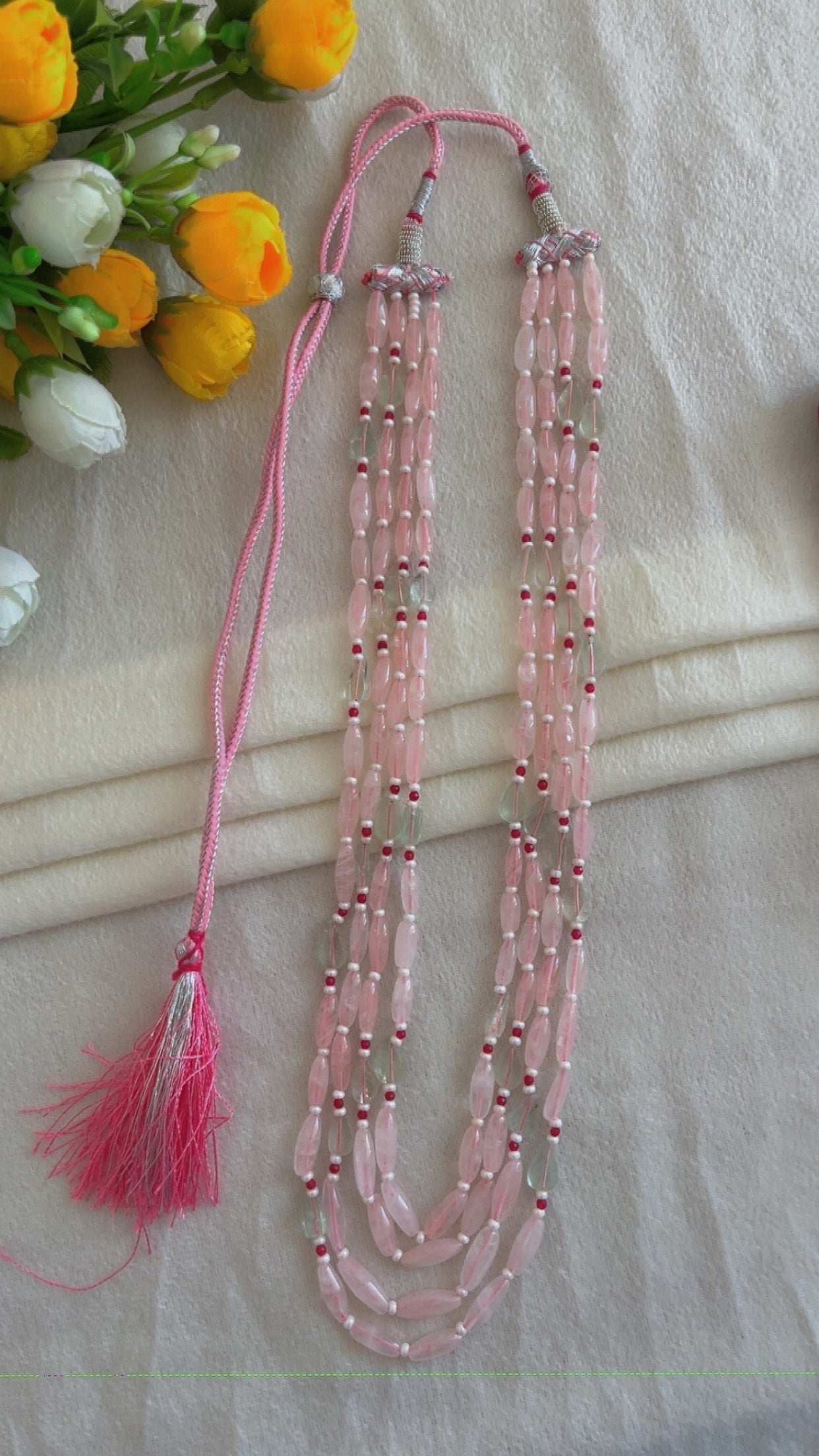 Natural Rose Quartz & Sky Apatite Gemstone Beads Necklace Jewelry