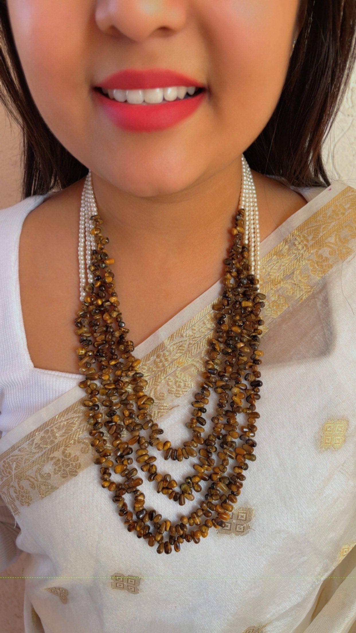 Natural Tiger's Eye & Pearl Gemstone Beads Necklace Jewelry