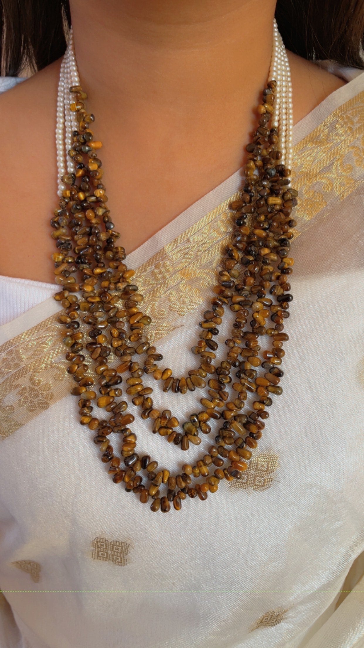 Natural Tiger's Eye & Pearl Gemstone Beads Necklace Jewelry