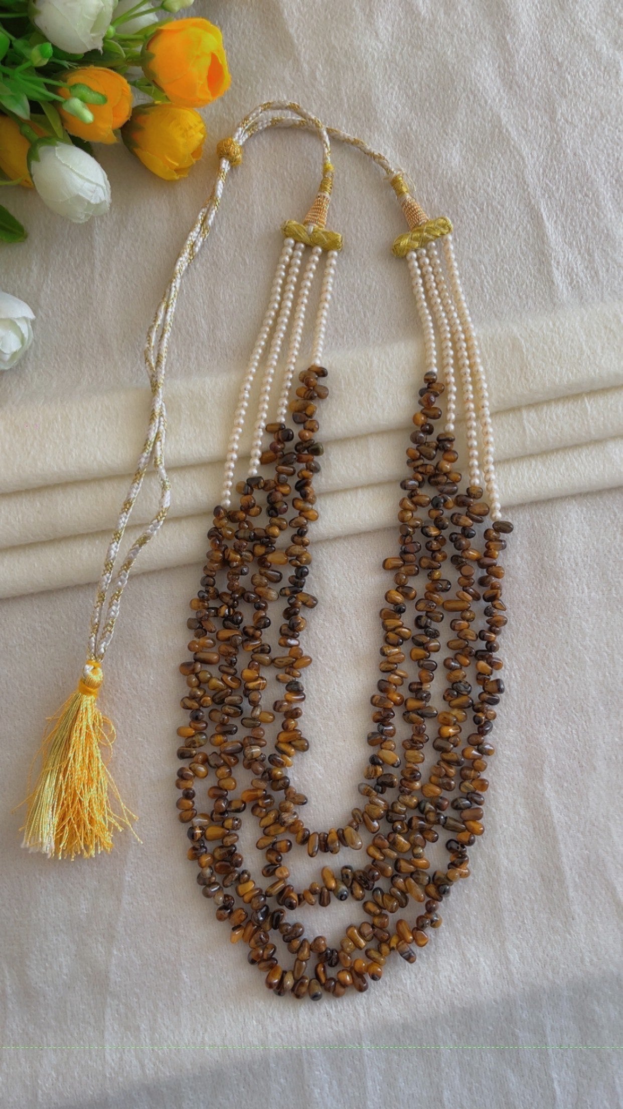 Natural Tiger's Eye & Pearl Gemstone Beads Necklace Jewelry