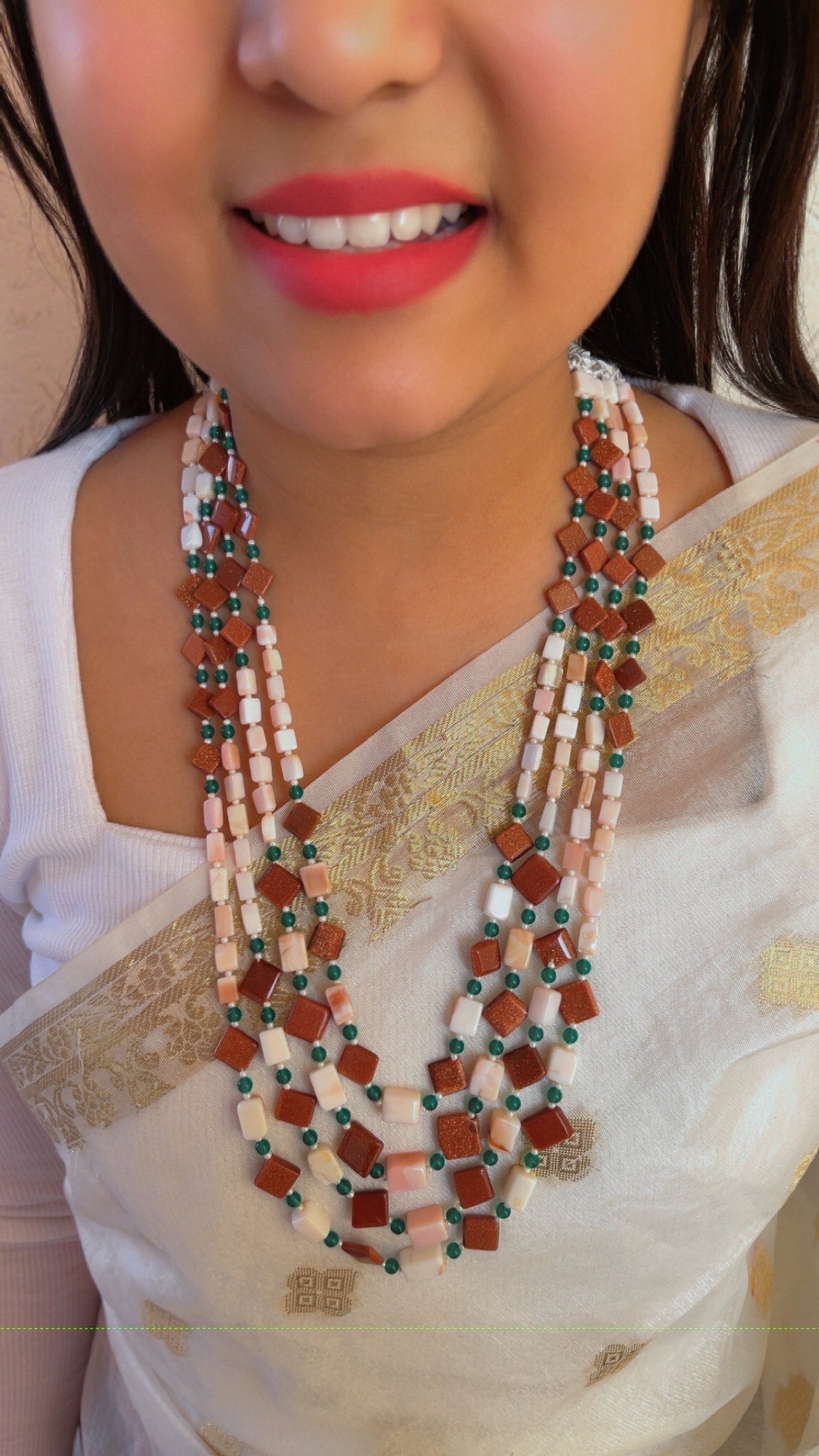 Natural Pink Opal & Sunstone Gemstone Beads Necklace Jewelry