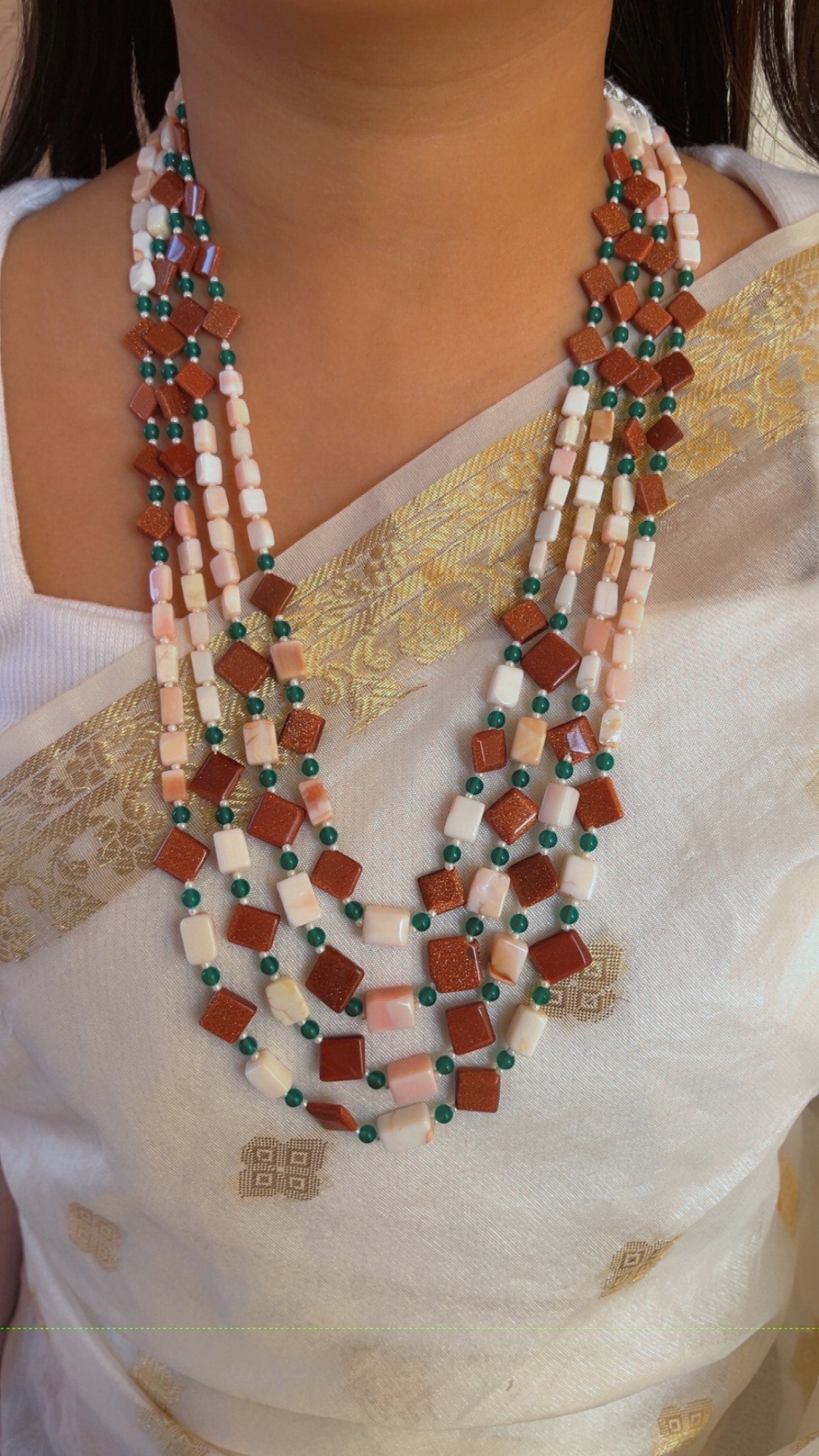 Natural Pink Opal & Sunstone Gemstone Beads Necklace Jewelry
