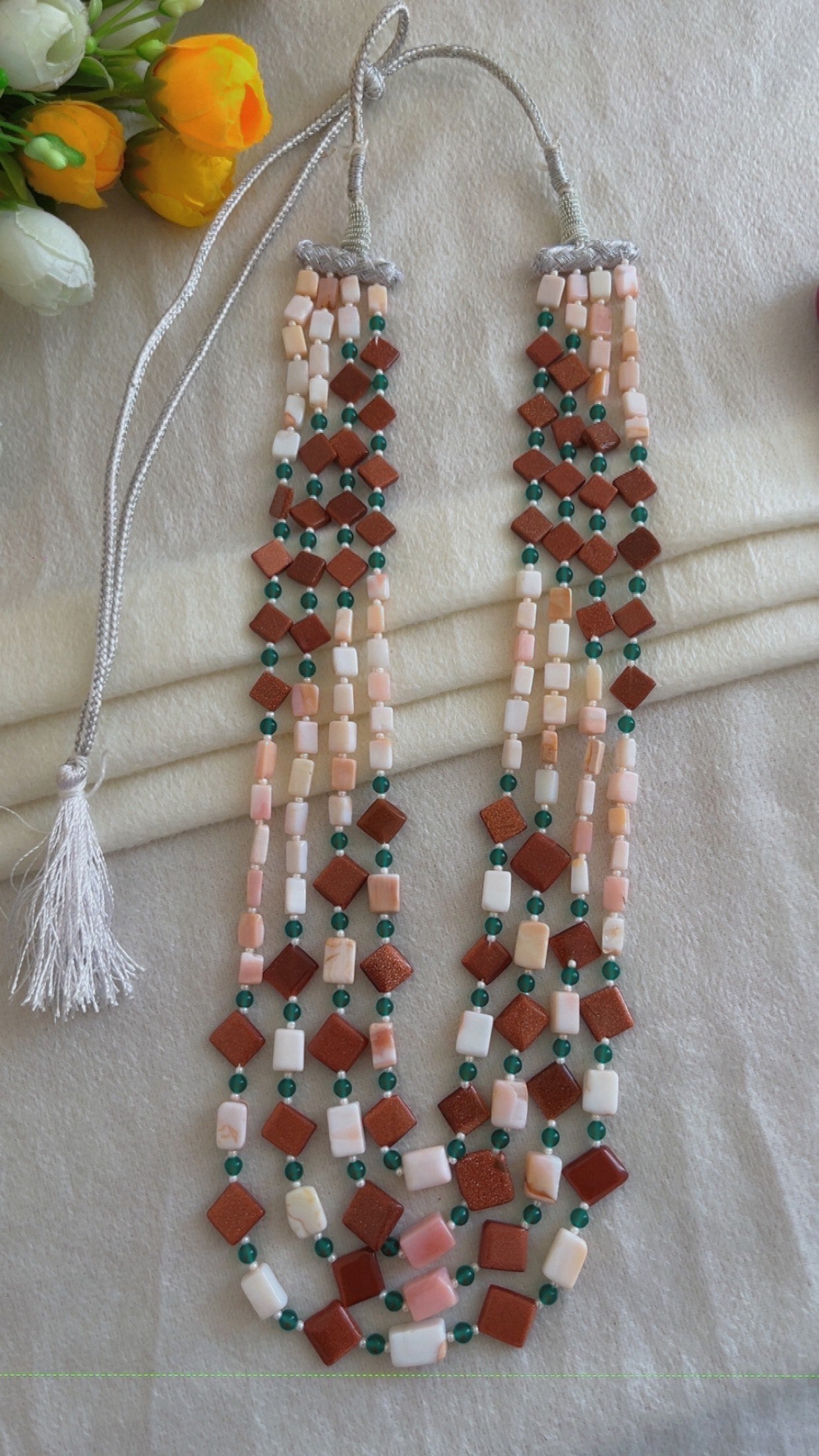 Natural Pink Opal & Sunstone Gemstone Beads Necklace Jewelry