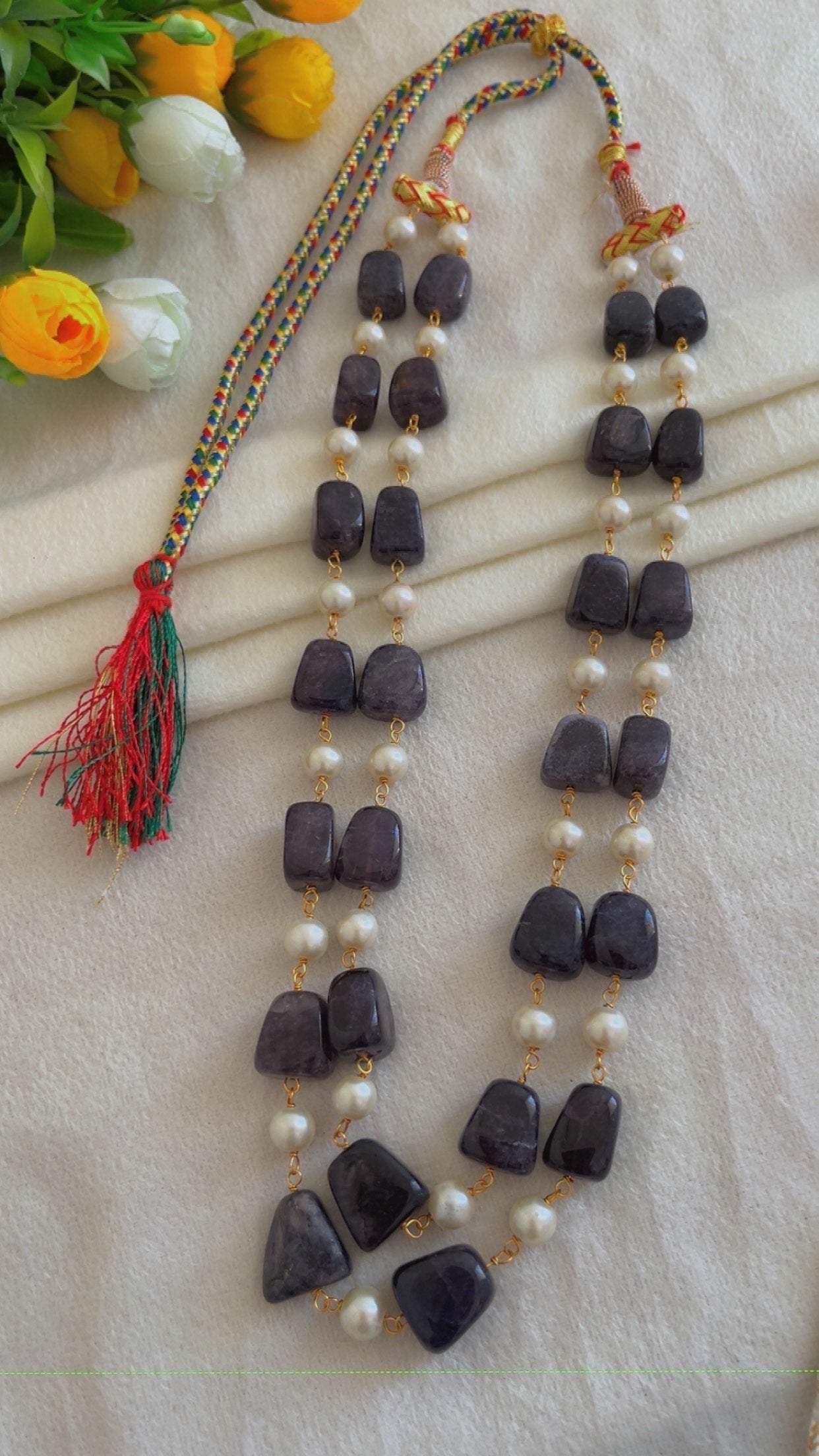 Natural Blue Quartz & Pearl Gemstone Beads Necklace Jewelry