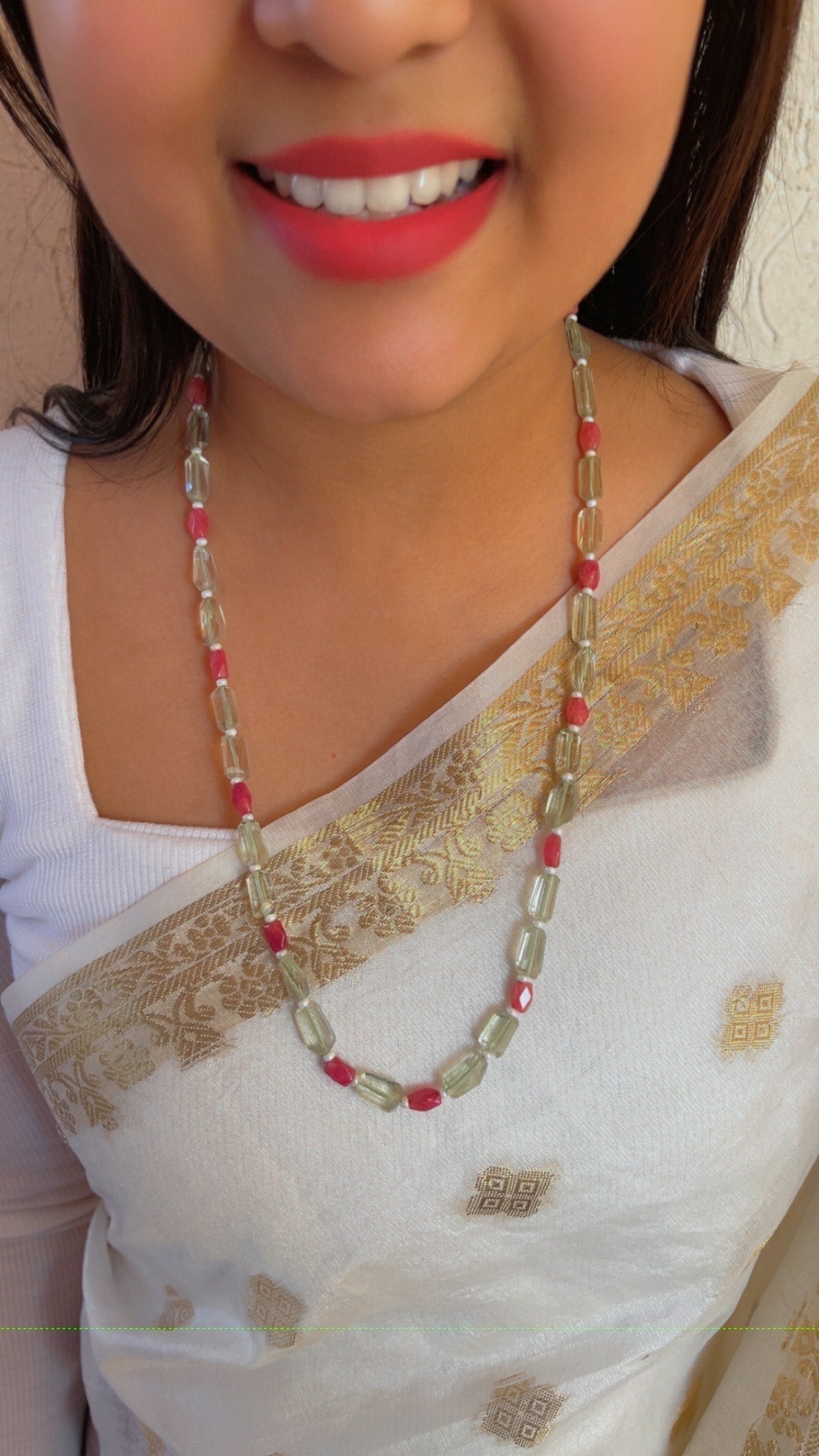 Natural Fluorite & Red Quartz Gemstone Beads Necklace Jewelry