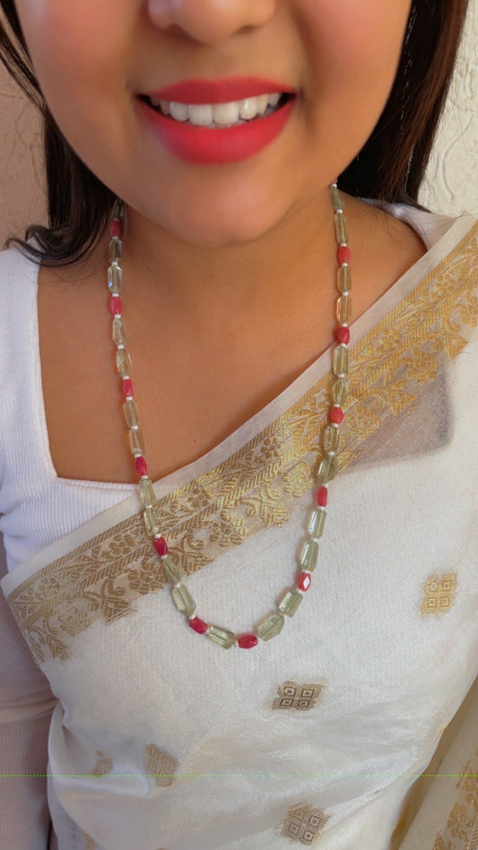 Natural Fluorite & Red Quartz Gemstone Beads Necklace Jewelry