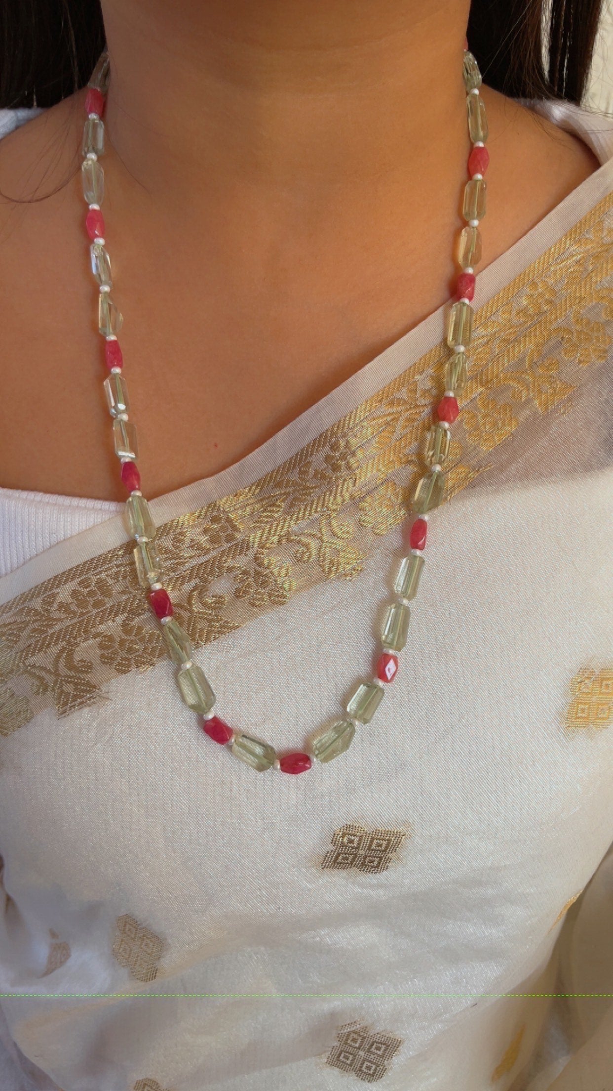 Natural Fluorite & Red Quartz Gemstone Beads Necklace Jewelry