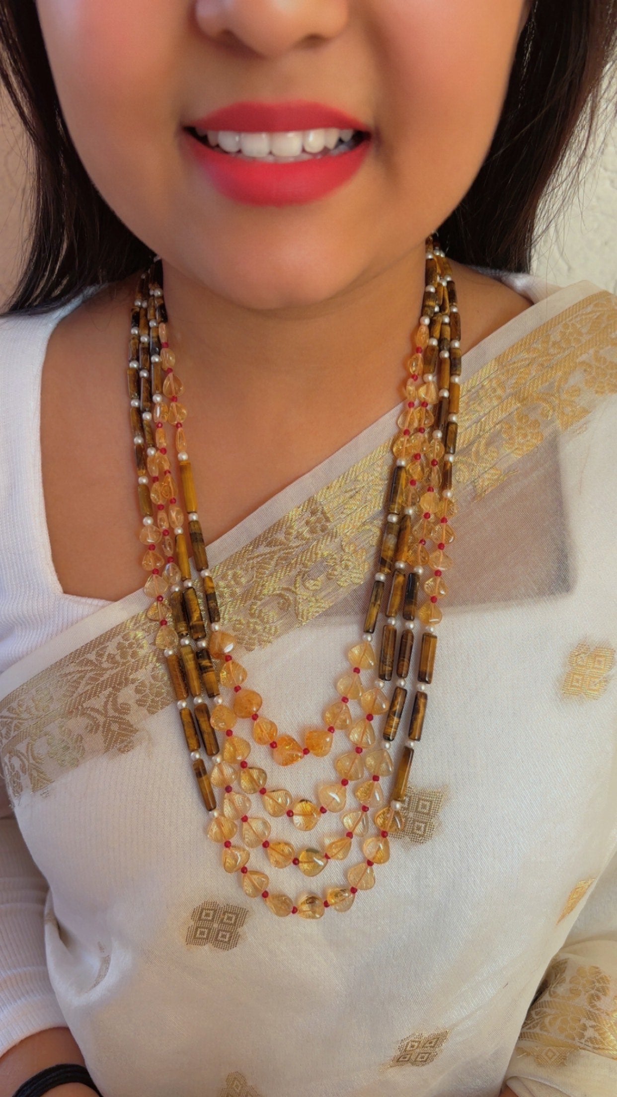 Natural Tiger's Eye & Citrine Gemstone Beads Necklace Jewelry