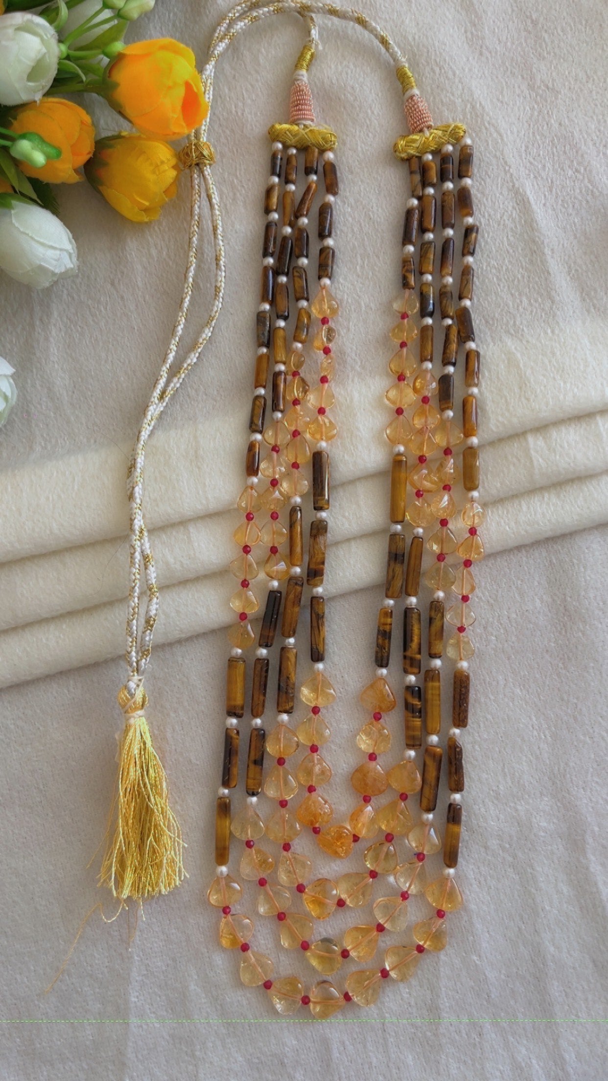 Natural Tiger's Eye & Citrine Gemstone Beads Necklace Jewelry