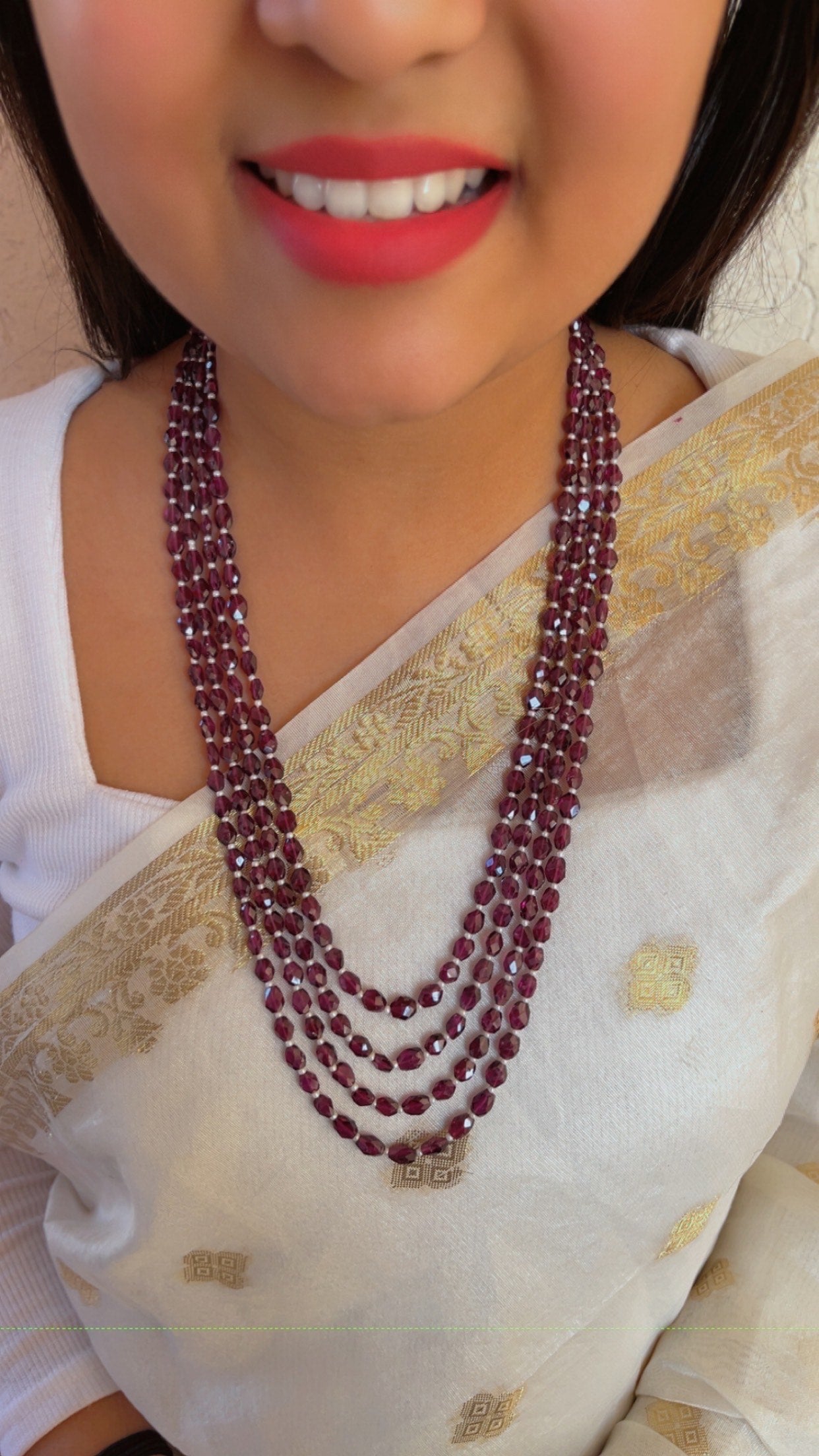 Natural Garnet & Pearl Gemstone Beads Necklace Jewelry