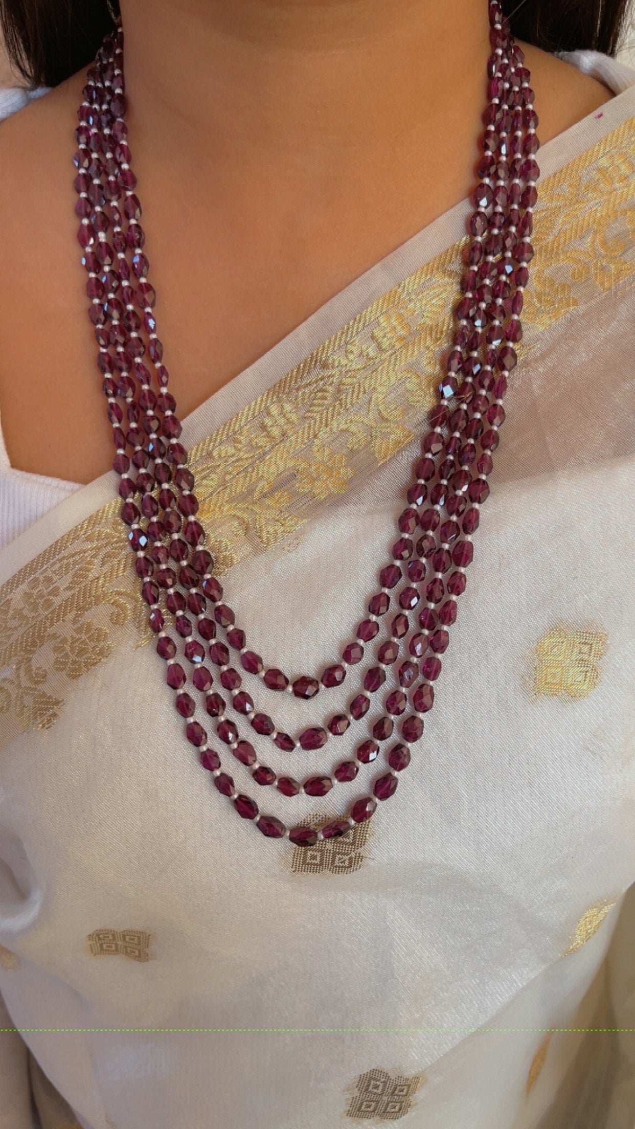 Natural Garnet & Pearl Gemstone Beads Necklace Jewelry