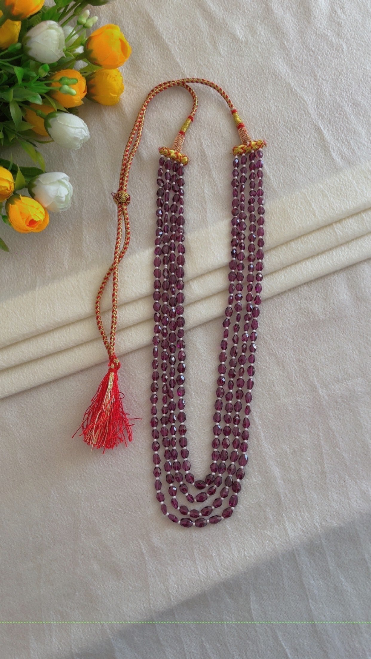 Natural Garnet & Pearl Gemstone Beads Necklace Jewelry