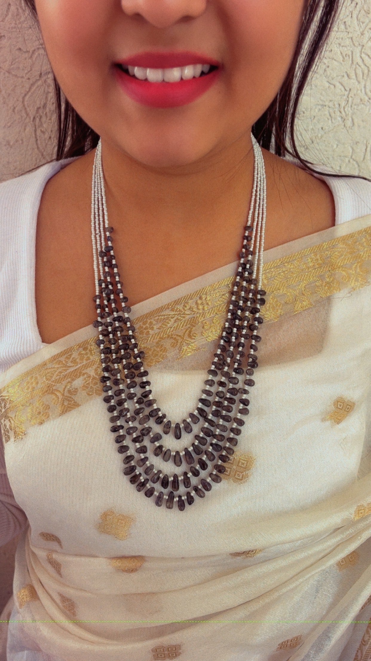 Natural Iolite & Pearl Gemstone Beads Necklace Jewelry