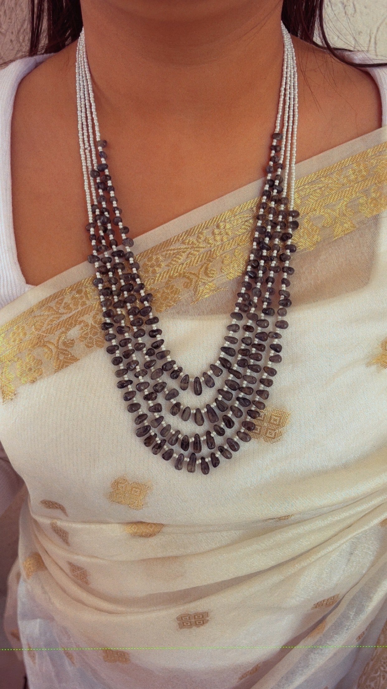 Natural Iolite & Pearl Gemstone Beads Necklace Jewelry