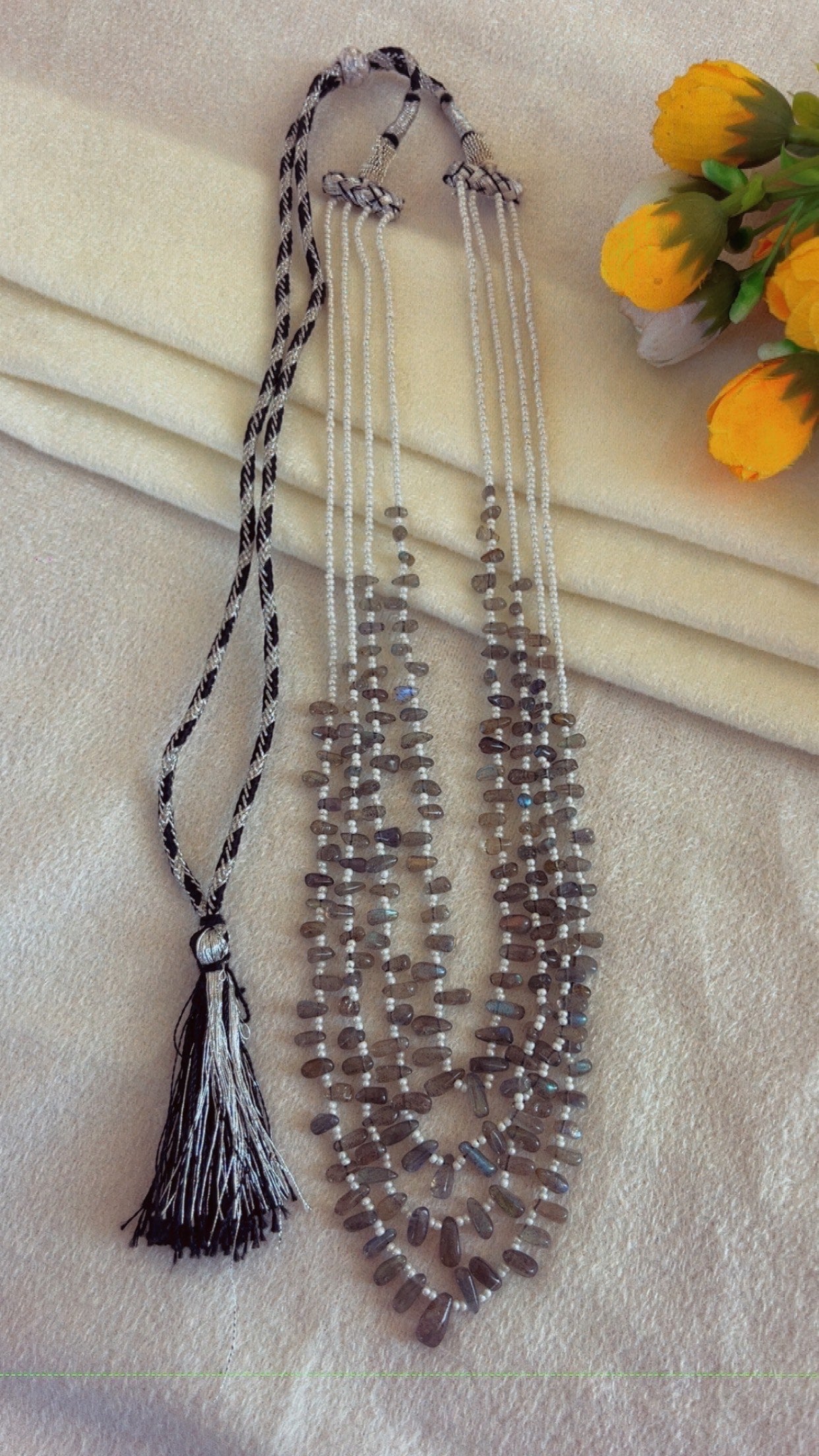 Natural Iolite & Pearl Gemstone Beads Necklace Jewelry