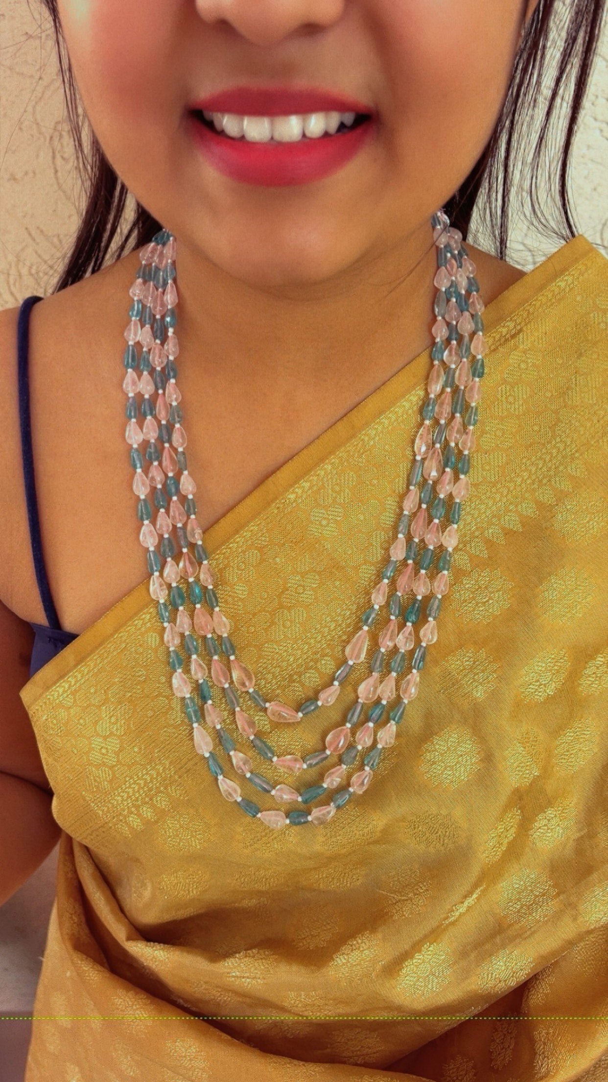 Natural Rose Quartz & Sky Apatite Gemstone Beads Necklace Jewelry