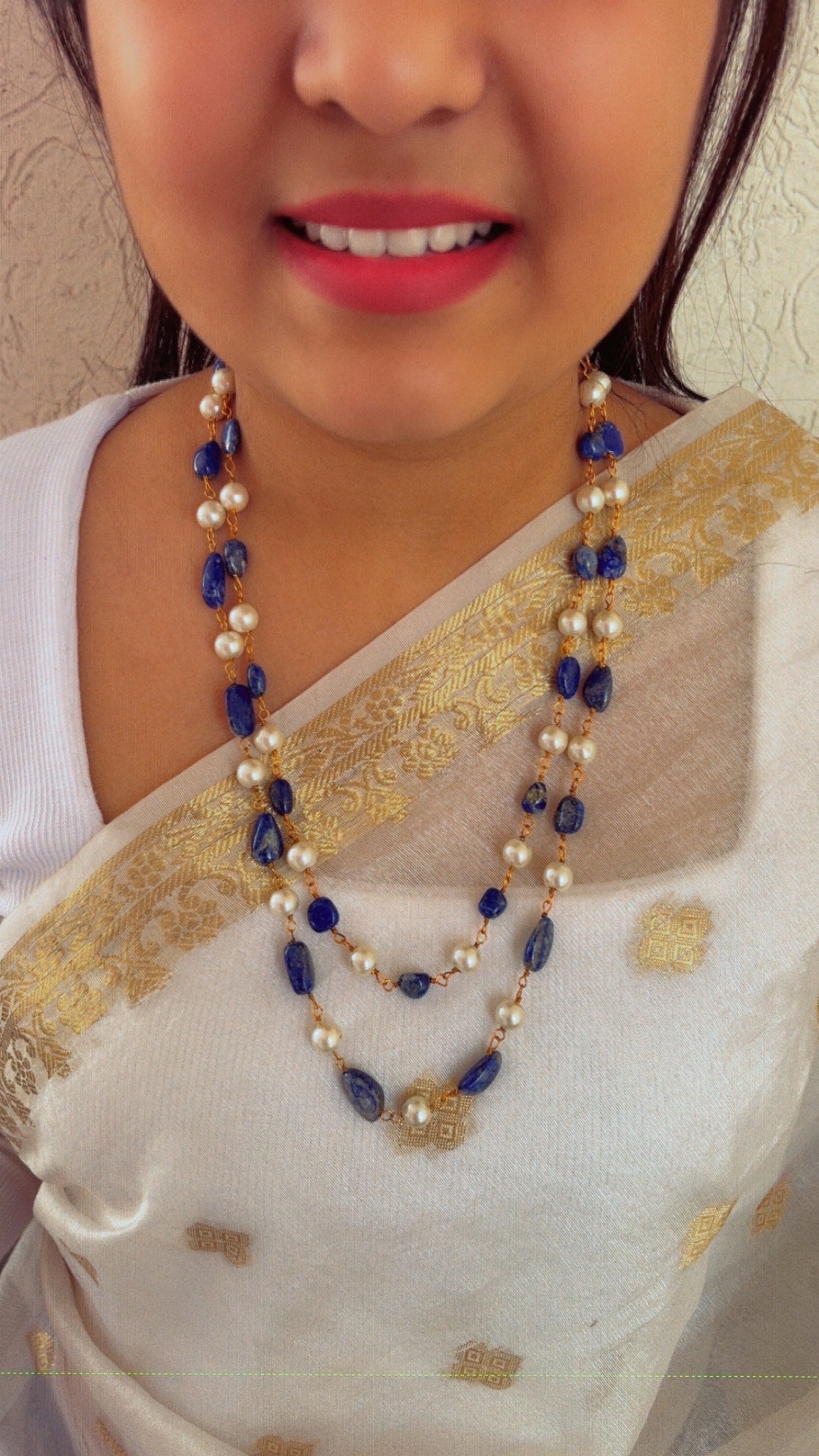 Natural Lapis Lazulli & Pearl Gemstone Beads Necklace Jewelry