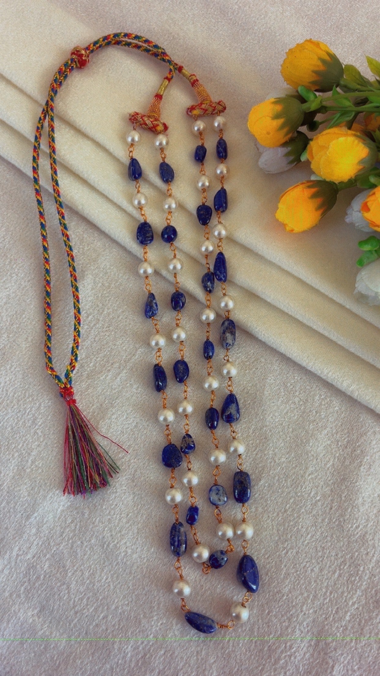Natural Lapis Lazulli & Pearl Gemstone Beads Necklace Jewelry