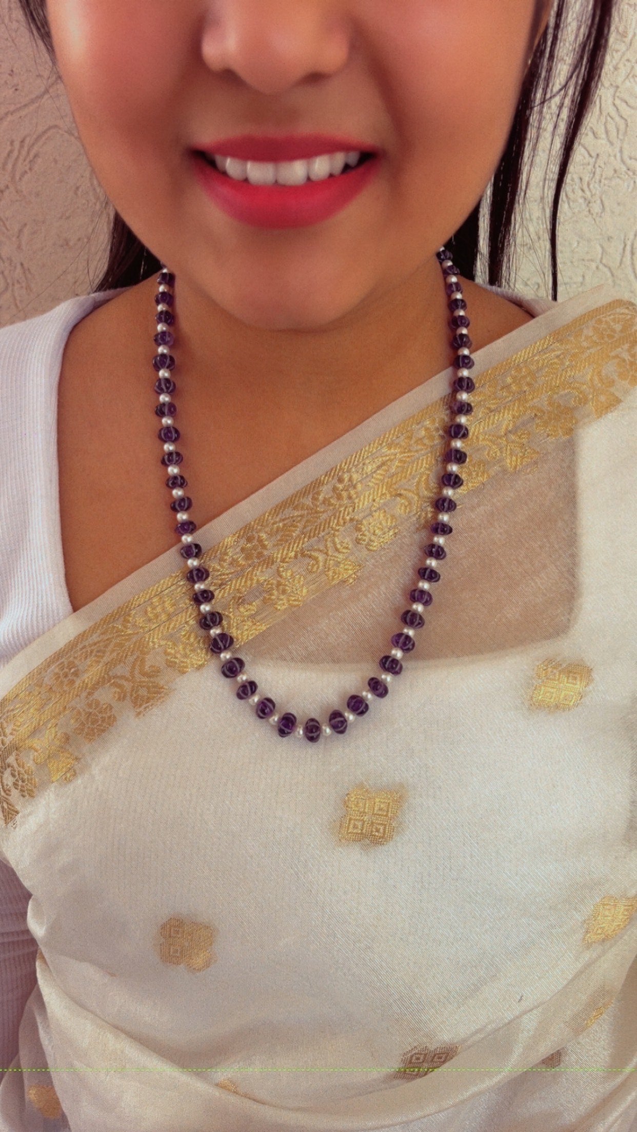 Natural Amethyst Pumpkin & Pearl Gemstone Beads Necklace Jewelry