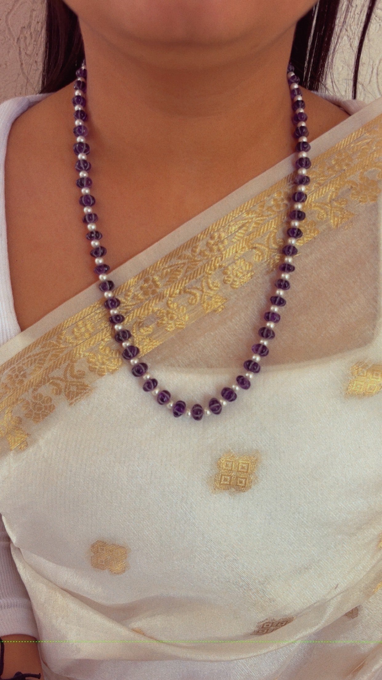 Natural Amethyst Pumpkin & Pearl Gemstone Beads Necklace Jewelry