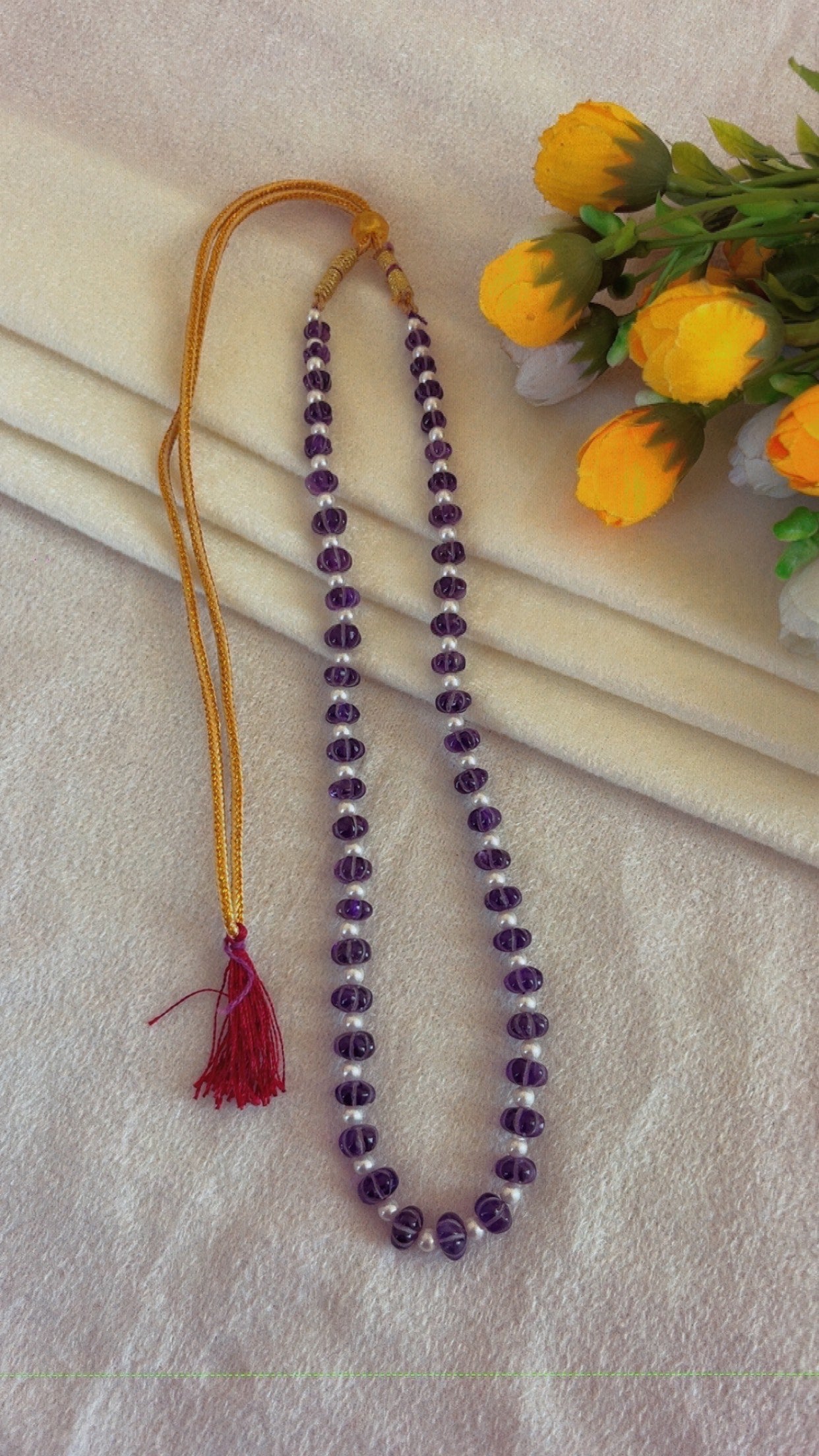 Natural Amethyst Pumpkin & Pearl Gemstone Beads Necklace Jewelry