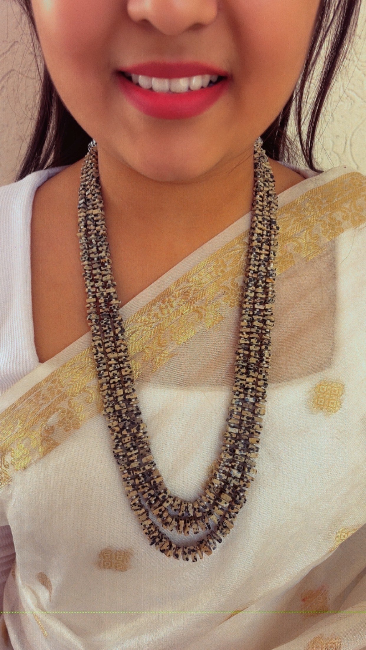 Natural Dalmatian Jasper & Pearl Gemstone Beads Necklace Jewelry